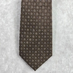 DKNY Brown Gray Stripe Geometric Repp 32% Silk‎ 68% Poly Men's Neck Tie NWOT